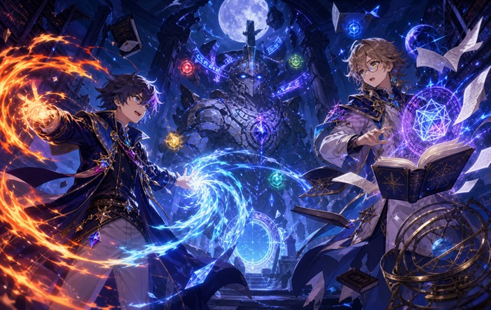 Wizard and Sage awaken an ancient guardian in a magical library